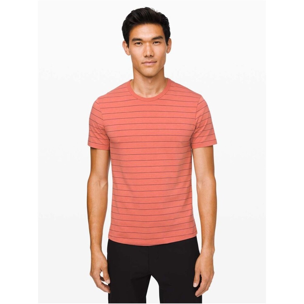 Lululemon 5 Year Basic Copper Clay Striped Short Sleeve Crewneck Tee Men’s XL